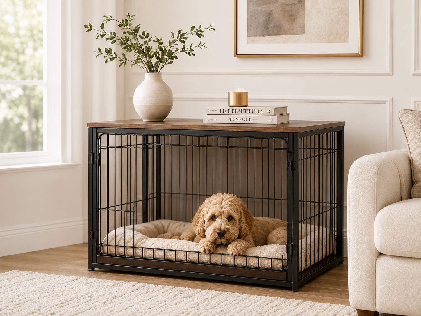 Golden doodle in premium Urban Pup dog crate